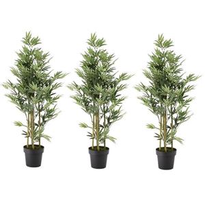 Bellatio flowers & plants 3x Groene bamboe kunstplant 125 cm in zwarte plastic pot -