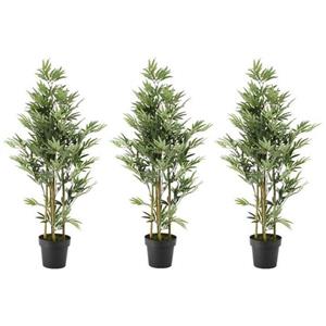 Bellatio flowers & plants 3x Groene bamboe kunstplanten 125 cm in zwarte plastic pot -