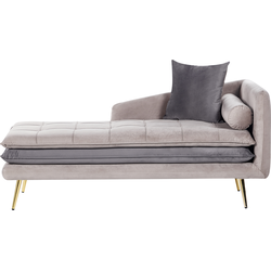 Beliani GONESSE-Chaise longue-Beige|Grijs-Rechtszijdig-Fluweel