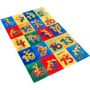 Felix der Hase Kindervloerkleed FE-414 Stofprint, patchworkdesign, motief getallen & hazen, zachte microvezel