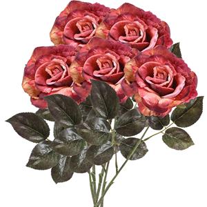 Emerald Kunstbloem roos Pascal - 5x - roze/oranje - 65 cm - decoratie bloemen -