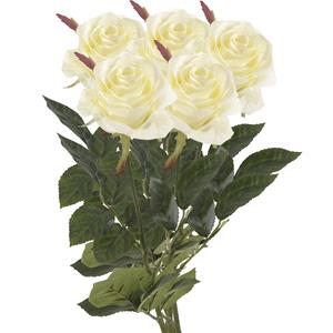Emerald Kunstbloem roos Simone - 5x - wit - 73 cm - decoratie bloemen -