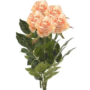 Emerald Kunstbloem roos Simone - 5x - zalm kleurig - 73 cm - decoratie bloemen -