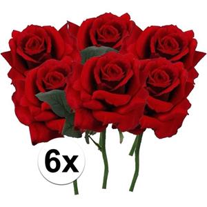 Bellatio flowers & plants 6x Rode rozen deluxe kunstbloemen 31 cm -