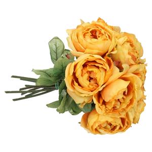 TopArt Kunstbloemen boeket roos Diana - 8x - oranje - cm - kunststof steel - decoratie bloemen -