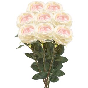Emerald Kunstbloemen boeket roos Joelle - 8x - creme - 65 cm - decoratie bloemen -