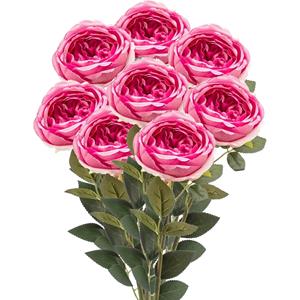 Emerald Kunstbloemen boeket roos Joelle - 8x - fuchsia - 65 cm - decoratie bloemen -