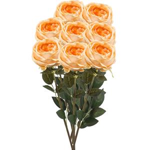 Emerald Kunstbloemen boeket roos Joelle - 8x - pastel oranje - 65 cm - decoratie bloemen -