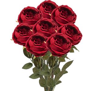Emerald Kunstbloemen boeket roos Joelle - 8x - rood - 65 cm - decoratie bloemen -