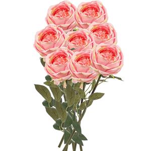 Emerald Kunstbloemen boeket roos Joelle - 8x - roze - 65 cm - decoratie bloemen -