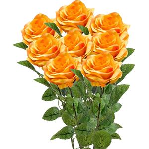 Emerald Kunstbloemen boeket roos Marleen - 8x - geel - 63 cm - decoratie bloemen -