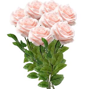 Emerald Kunstbloemen boeket roos Marleen - 8x - licht roze - 63 cm - decoratie bloemen -