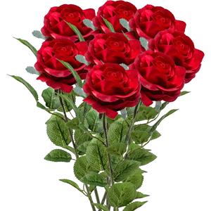 Emerald Kunstbloemen boeket roos Marleen - 8x - rood - 63 cm - decoratie bloemen -