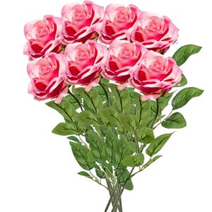 Emerald Kunstbloemen boeket roos Marleen - 8x - roze - 63 cm - decoratie bloemen -