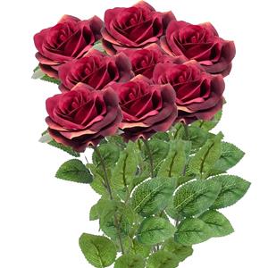 Emerald Kunstbloemen boeket roos Marleen - 8x - wijn rood - 63 cm - decoratie bloemen -