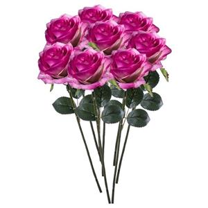 Emerald Kunstbloemen boeket roos Simone - 8x - fuchsia - 45 cm - decoratie bloemen -