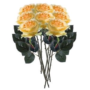 Emerald Kunstbloemen boeket roos Simone - 8x - geel - 45 cm - decoratie bloemen -