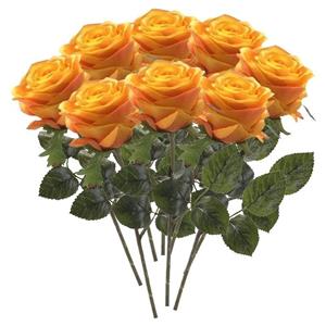 Emerald Kunstbloemen boeket roos Simone - 8x - geel/oranje - 45 cm - decoratie bloemen -