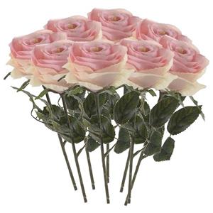 Emerald Kunstbloemen boeket roos Simone - 8x - licht roze - 45 cm - decoratie bloemen -
