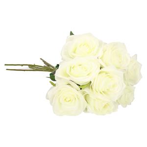 Emerald Kunstbloemen boeket roos Simone - 8x - wit - 45 cm - decoratie bloemen -
