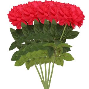 DK Design Kunstbloem pioenroos - 5x - rood - zijde - 71 cm - kunststof steel - decoratie bloemen -