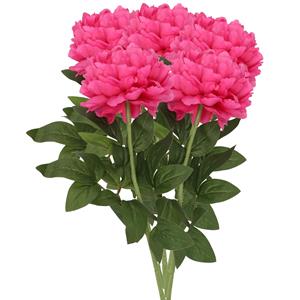 DK Design Kunstbloem pioenroos - 5x - roze - zijde - 71 cm - kunststof steel - decoratie bloemen -