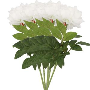 DK Design Kunstbloem pioenroos - 5x - wit - zijde - 71 cm - kunststof steel - decoratie bloemen -