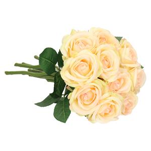 TopArt Kunstbloemen boeket roos Nina - 10x - creme wit - 27 cm - kunststof steel - decoratie bloemen -