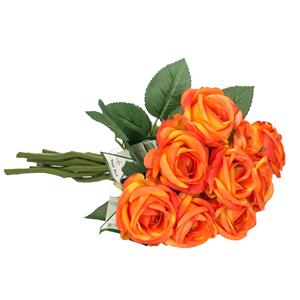 TopArt Kunstbloemen boeket roos Nina - 10x - oranje - 27 cm - kunststof steel - decoratie bloemen -