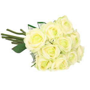 TopArt Kunstbloemen boeket roos Nina - 10x - wit - 27 cm - kunststof steel - decoratie bloemen -