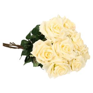 Mica Decorations Kunstbloemen boeket roos Emily - 8x - creme - 66 cm - kunststof steel - decoratie bloemen -
