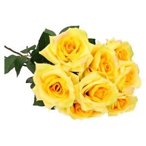 Mica Decorations Kunstbloemen boeket roos Emily - 8x - geel - 66 cm - kunststof steel - decoratie bloemen -