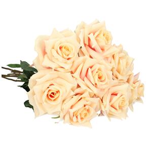 Mica Decorations Kunstbloemen boeket roos Emily - 8x - licht roze - 66 cm - kunststof steel - decoratie bloemen -