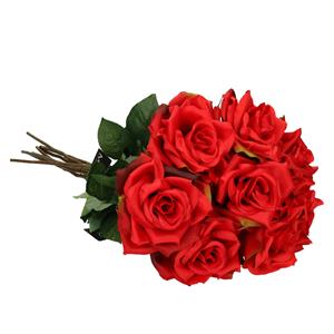 Mica Decorations Kunstbloemen boeket roos Emily - 8x - rood - 66 cm - kunststof steel - decoratie bloemen -
