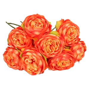 Bellatio flowers & plants Kunstbloemen boeket roos Vicky - 8x - oranje - 66 cm - kunststof steel - decoratie bloemen -