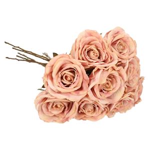 TopArt Kunstbloemen boeket roos Calista - 8x - oud roze - 66 cm - kunststof steel - decoratie bloemen -