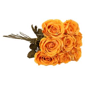 TopArt Kunstbloemen boeket roos Calista - 8x - perzik oranje - 66 cm - kunststof steel - decoratie bloemen -