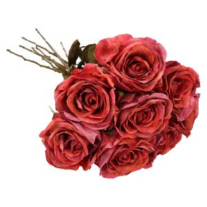 TopArt Kunstbloemen boeket roos Calista - 8x - rood - 66 cm - kunststof steel - decoratie bloemen -