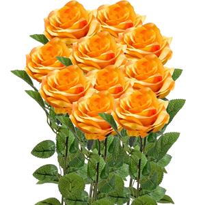 Emerald Kunstbloemen boeket roos Marleen - 10x - geel - 63 cm - decoratie bloemen -