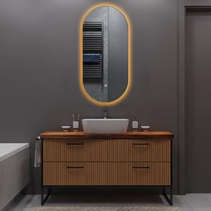 BES LED Badkamerspiegel met LED Verlichting en Verwarming 40x75cm - Afimera Ellips - Goud - Wandspiegel Ovaal - Touch Bediening - Dimbaar - Aanpasbare Lichtkleur