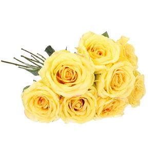 TopArt Kunstbloemen boeket roos Nova - 8x - lichtgeel - 75 cm - kunststof steel - decoratie bloemen -