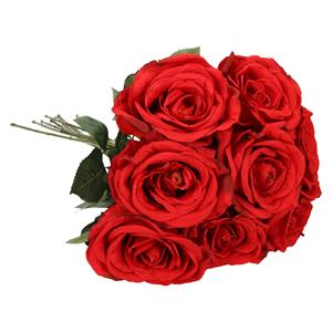 TopArt Kunstbloemen boeket roos Nova - 8x - rood - 75 cm - kunststof steel - decoratie bloemen -