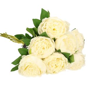 Mica Decorations Kunstbloemen boeket pioenroos - 8x - Creme - 76 cm - polyester - decoratie bloemen -