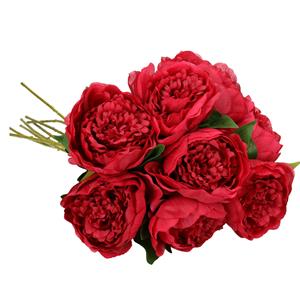 Mica Decorations Kunstbloemen boeket pioenroos - 8x - donker roze - 76 cm - polyester - decoratie bloemen -