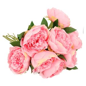 Mica Decorations Kunstbloemen boeket pioenroos - 8x - roze - 76 cm - polyester - decoratie bloemen -