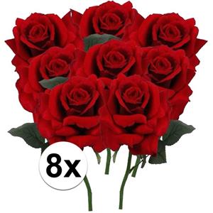 Bellatio flowers & plants 8x Rode rozen deluxe kunstbloemen 31 cm -