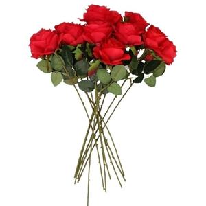 Merkloos Kunstbloem roos Simone rood 45 cm 10 stuks -
