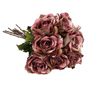 TopArt Kunstbloemen boeket roos Glamour - 8x - donker roze - satijn - 61 cm - decoratie bloemen -