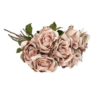 TopArt Kunstbloemen boeket roos Glamour - 8x - oud roze - 61 cm - satijn - decoratie bloemen -