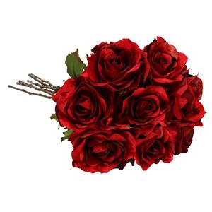 TopArt Kunstbloemen boeket roos Glamour - 8x - rood satijn - 61 cm - kunststof steel - decoratie bloemen -